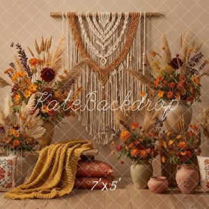 Kate Bohème Fleurs Macramé Beige Toile de fond conçue par Emetselch