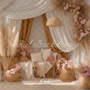 Kate Bohème Fleurs Rideaux Beige Toile de fond en Polar conçue par Emetselch