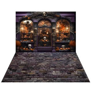 Kate Halloween Magasin Violet Squelette Toile de fond+Brique Grise Tapis de sol en caoutchouc