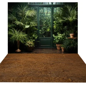 Kate Printemps/Été Vert Plantes Porte Toile de fond+Sol Solide Toile de fond