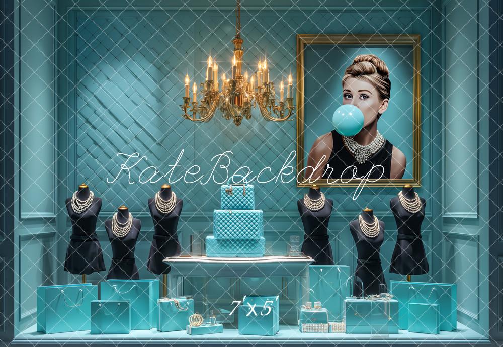 Kate Boutique Mode Bleu Bijoux Chandeliers Toile de fond conçue par Ashley Paul