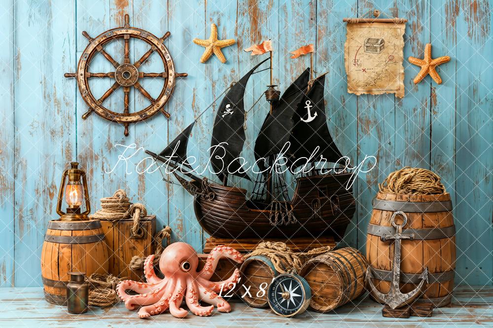 Kate Pirate Bateau Octopus Tonneau Bois Toile de fond conçue par Emetselch – Image 9