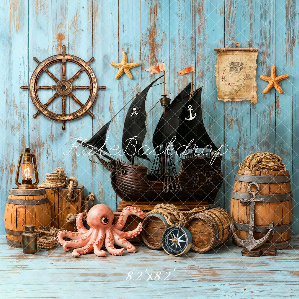 Kate Pirate Bateau Octopus Tonneau Bois Toile de fond conçue par Emetselch – Image 5