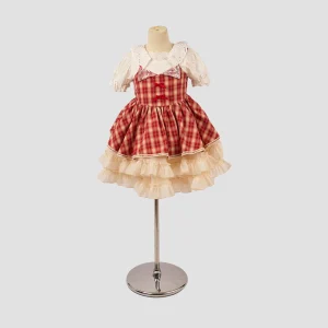 Kate Plaid Rouge Banquet Français Robe Enfant Pour la Photographie