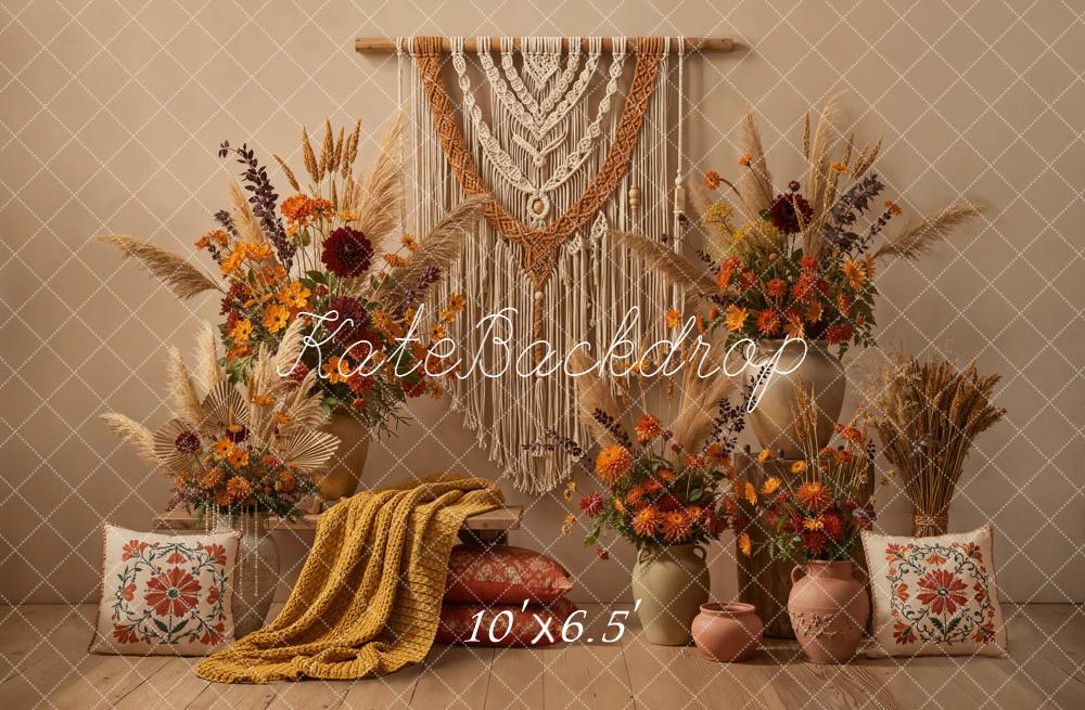 Kate Bohème Fleurs Macramé Beige Toile de fond conçue par Emetselch – Image 4