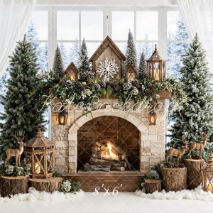 Kate Noël Cheminée Lanternes Sapins Toile de fond en Polar conçue par Emetselch