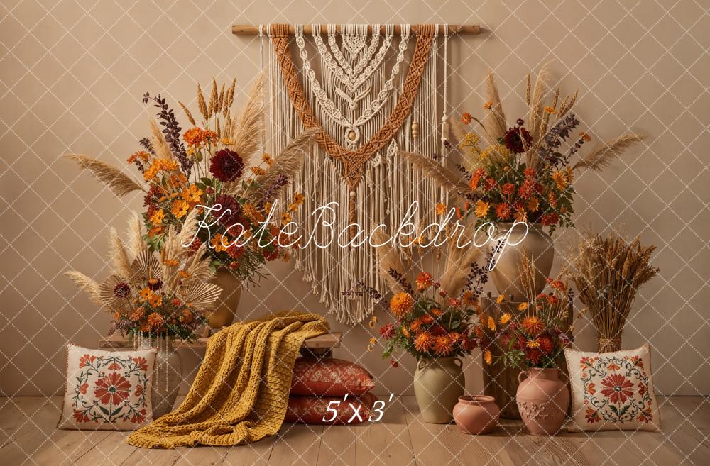 Kate Bohème Fleurs Macramé Beige Toile de fond conçue par Emetselch – Image 8