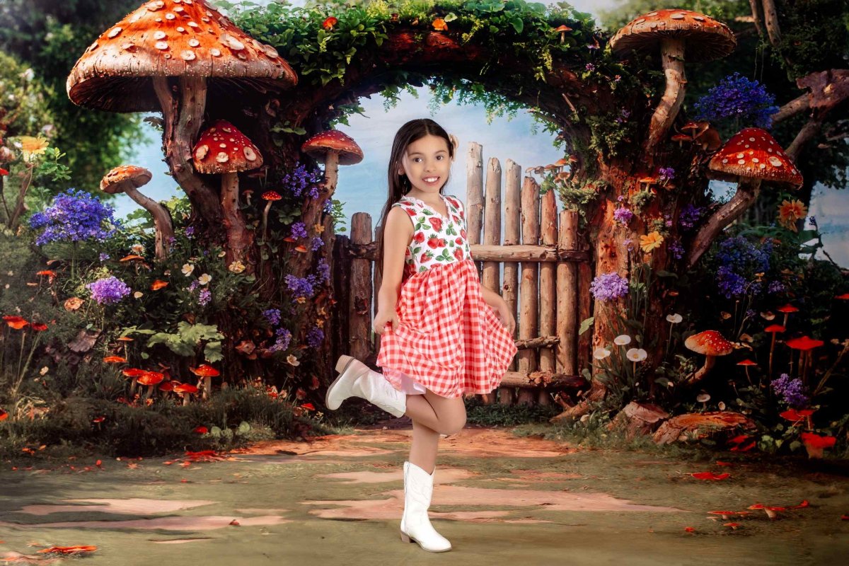 Kate Printemps Conte de fées Arche Champignon Toile de fond+Champignon Forêt Prairie Sol Toile de fond