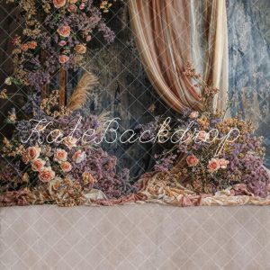 Kate Bohème Floral Beige Rideau Gris foncé Toile de fond conçue par Emetselch