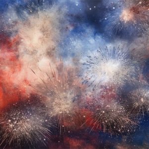 Kate Indépendance Feux d'artifice Bleu Rouge Toile de fond conçu par Angela Marie Photographie