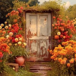 Kate Automne Fleurs Porte Jaune Toile de fond pour la photographie