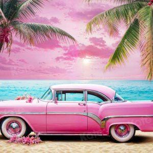Kate Plage Voiture Rose Ciel Mer Toile de fond conçu par Emetselch