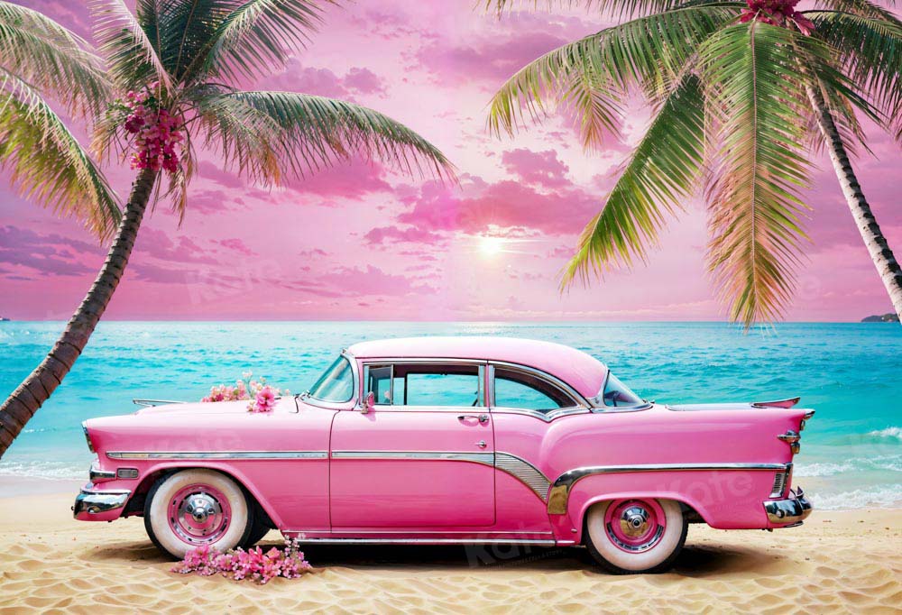 Kate Plage Voiture Rose Ciel Mer Toile de fond conçu par Emetselch