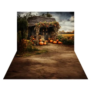 Kate Automne Vieille Maison de Citrouille Toile de fond+Terre Sol Brun Toile de fond