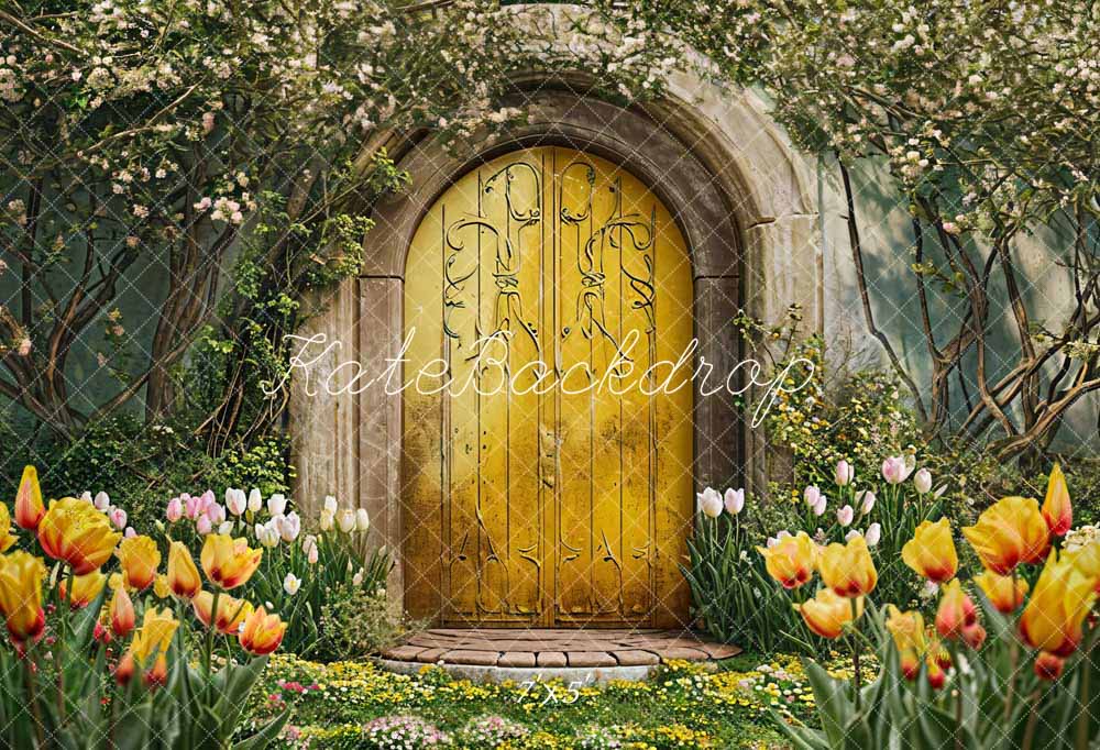 Kate Printemps Fleurs Porte en bois Jaune Toile de fond conçue par Chain Photographie – Image 2
