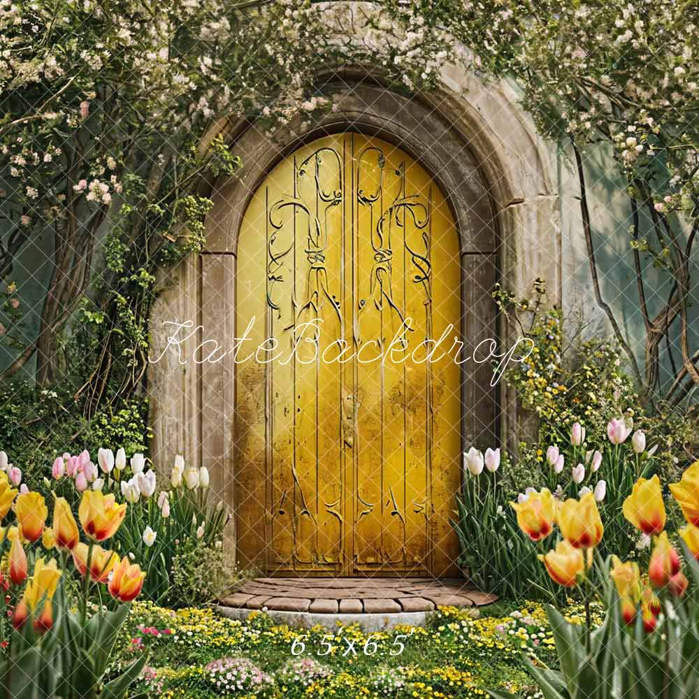 Kate Printemps Fleurs Porte en bois Jaune Toile de fond conçue par Chain Photographie – Image 4