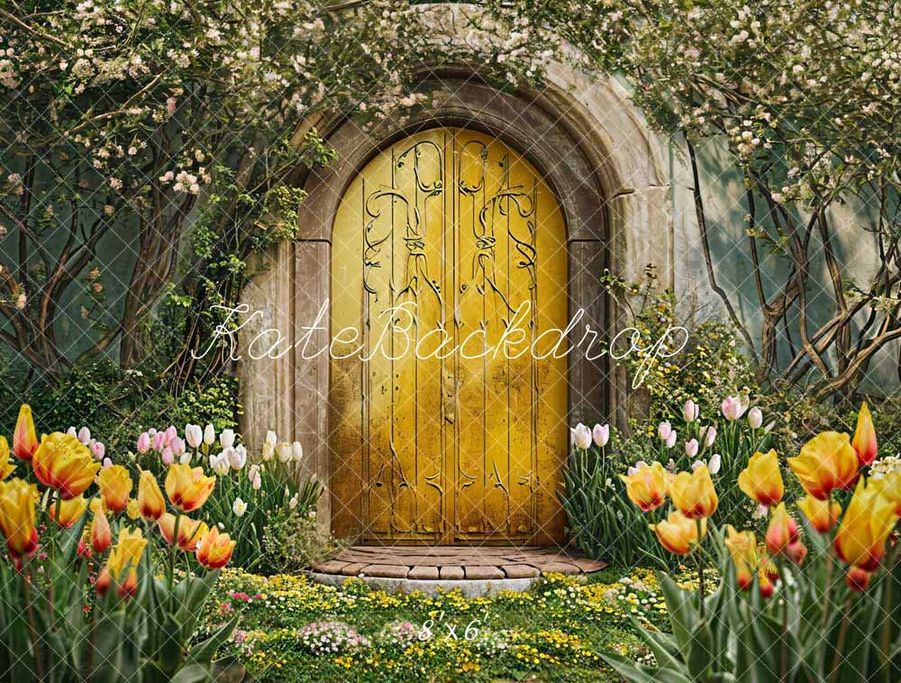 Kate Printemps Fleurs Porte en bois Jaune Toile de fond conçue par Chain Photographie – Image 5