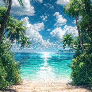 Kate Été Ensoleillé Océan Plante verte Plage Toile de fond conçue par Emetselch