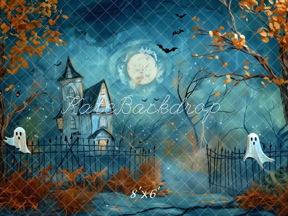 Kate Halloween Maison hantée Lune Bleu Nuit Toile de fond conçue par Patty Roberts – Image 3