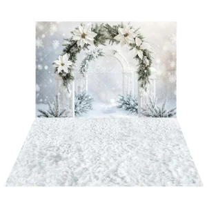 Kate Hiver Blanc Neige Arche Florale Toile de fond+Hiver Blanc Neige Sol Toile de fond
