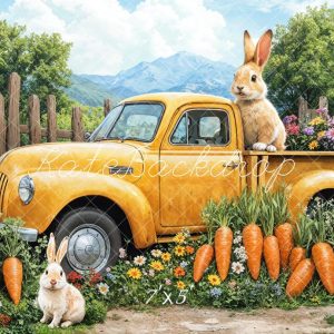 BH1053025D.jpgv1731390973 Kate Pâques Lapin Carotte Camion Jaune Toile de fond conçue par Emetselch