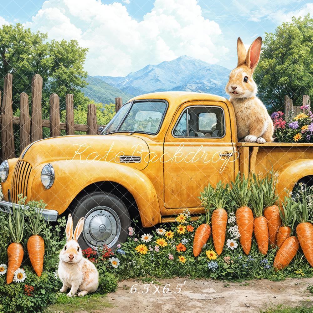 Kate Pâques Lapin Carotte Camion Jaune Toile de fond conçue par Emetselch – Image 2