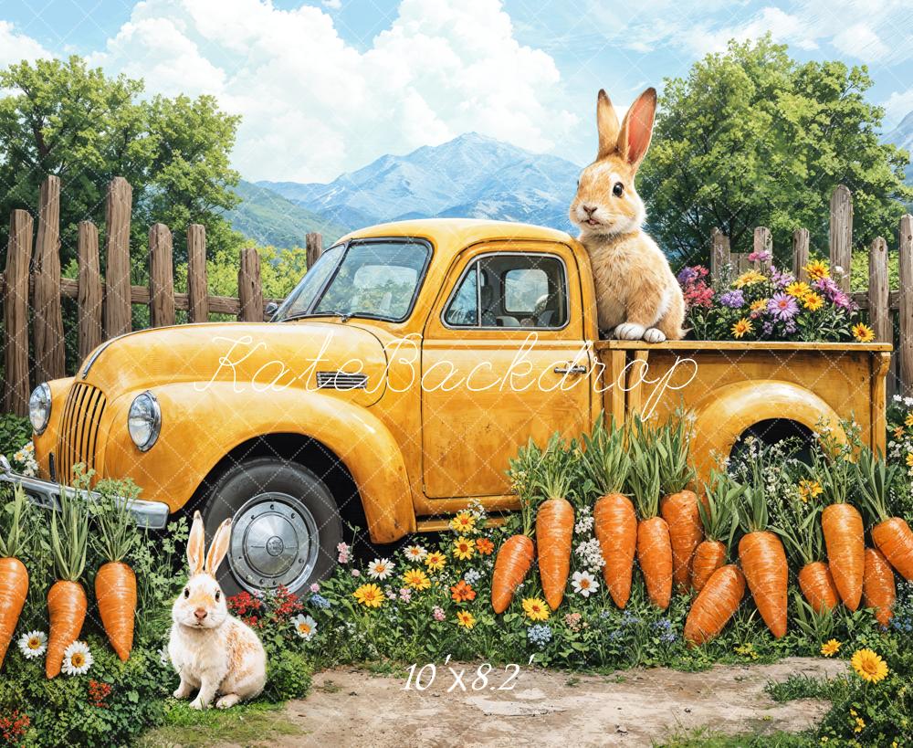Kate Pâques Lapin Carotte Camion Jaune Toile de fond conçue par Emetselch – Image 4