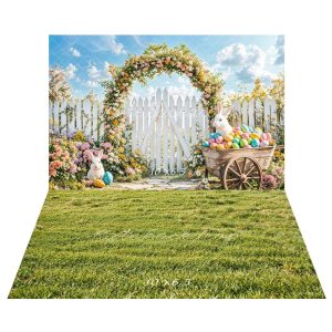 BH1053600B_BH1053602B.jpgv1734077409 Kate Pâques Lapin Arche de Fleurs Clôture Toile de fond+Printemps Vert Herbe Champ Sol Toile de fond