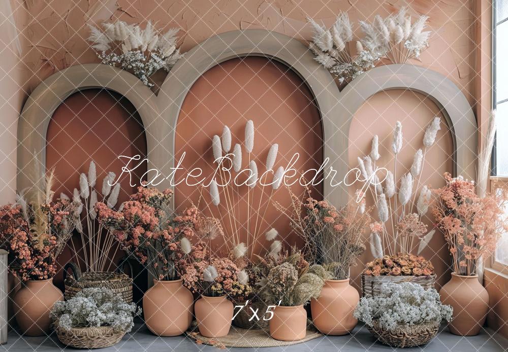 Kate Bohème Fleurs Arche Herbe de la pampa Toile de fond conçue par Mini MakeBelieve