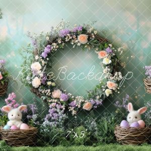 BH1054949D.jpgv1741741863 Kate Pâques Lapin Fleurs Mousse Vert Toile de fond conçue par Mini MakeBelieve