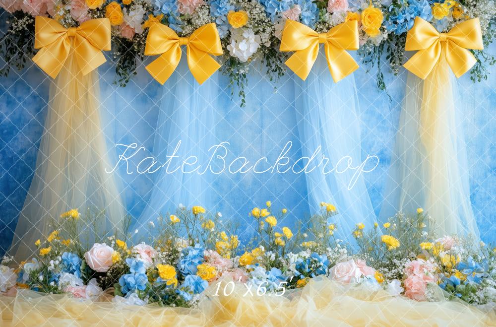 Kate Printemps Fleurs Nœud Jaune Bleu Toile de fond conçue par Patty Roberts – Image 3