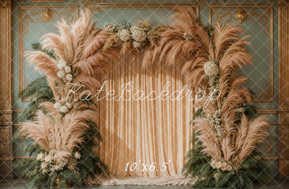 Kate Bohème Rétro Herbe de la pampa Rideaux Toile de fond conçue par Kate Image – Image 3