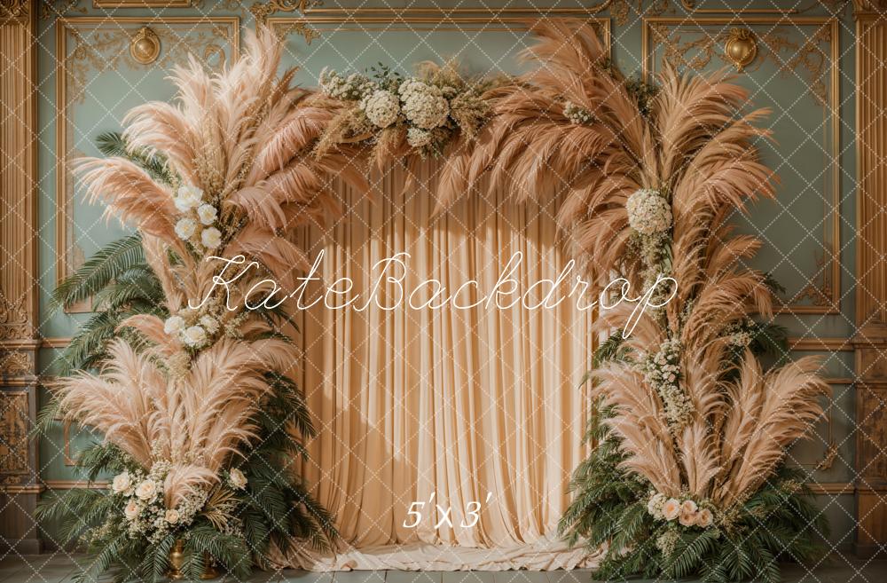 Kate Bohème Rétro Herbe de la pampa Rideaux Toile de fond conçue par Kate Image – Image 4