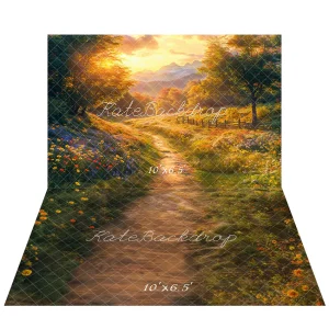 Kate Automne Forêt Fleurs Sentier Toile de fond+Fleurs Chemin Brun Sol Toile de fond