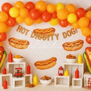 Kate Hot-dog Fête Ballons Arche Toile de fond conçue par Patty Roberts