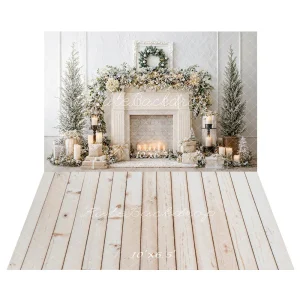 Kate Noël Cheminée Blanc Bougies Toile de fond+Parquet Blanc Bois Sol Toile de fond