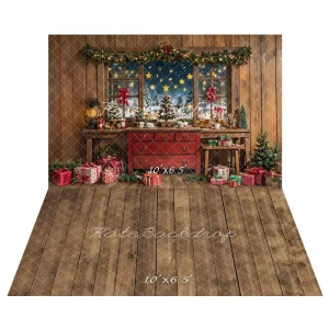 Kate Noël Fenêtre Cadeaux Intérieur Toile de fond+Planche de bois Marron Sol Toile de fond