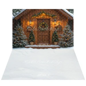 Kate Sapin de Noël Maison Neige Lumière Toile de fond+Hiver Neige Blanc Sol Toile de fond