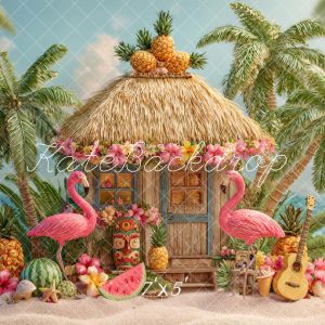 Kate Été Tropical Flamant rose Plage Toile de fond conçu par Ashley Paul