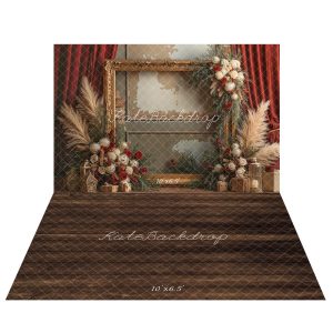 Kate Noël Cadre Doré Bohème Fleurs Toile de fond+Brun foncé Parquet Sol Toile de fond