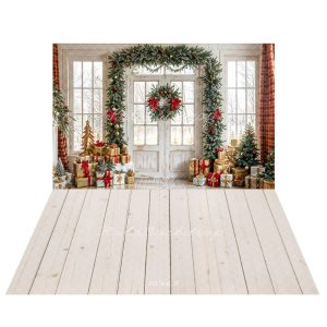 Kate Noël Guirlande Cadeaux Porte Toile de fond+Beige Planche de bois Sol Toile de fond