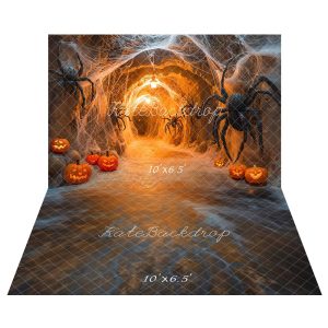 Kate Halloween Araignées Citrouilles Toile de fond+Lumière Reflet Orange Sol Toile de fond