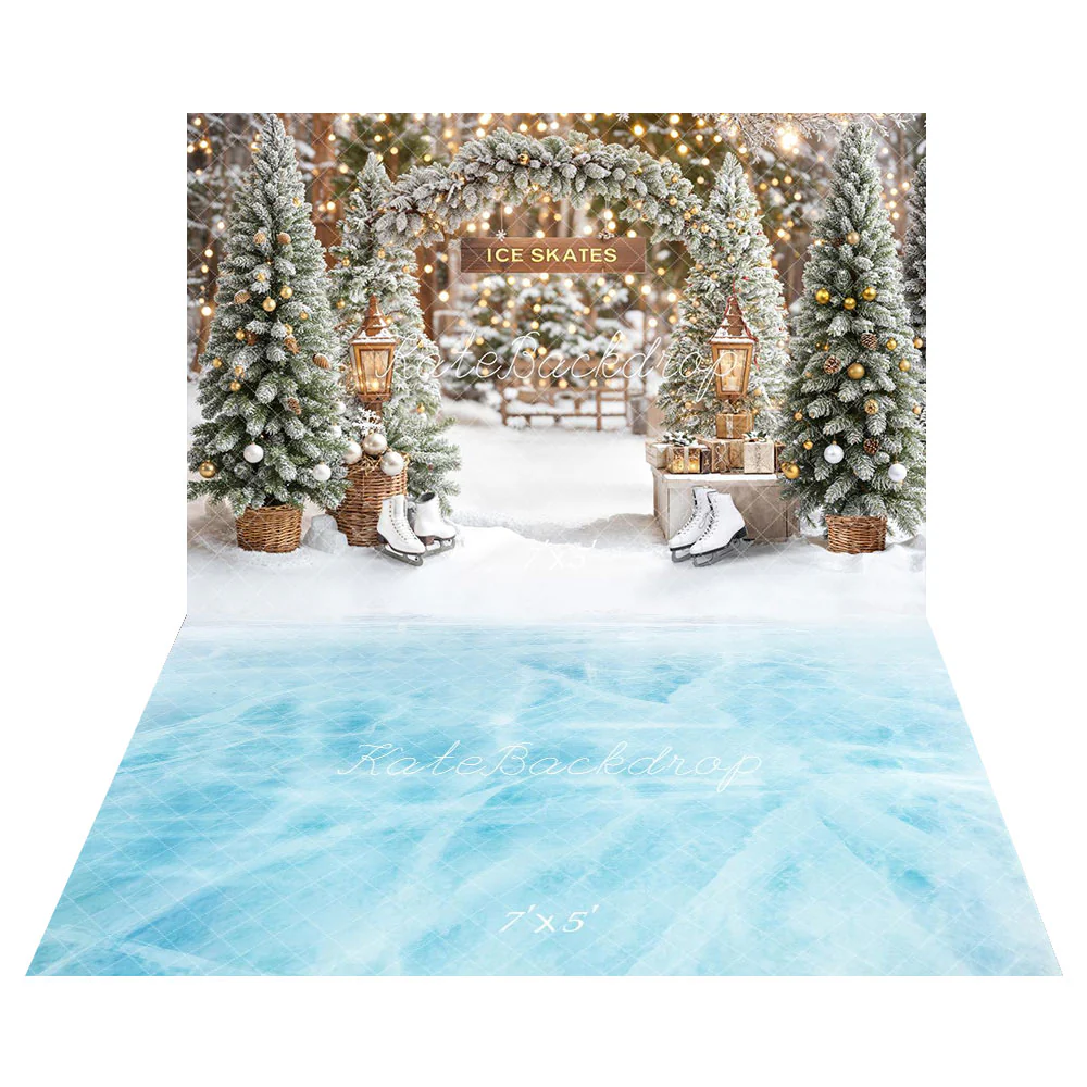 Kate Hiver Sapins Patins Arc Lumière Toile de fond+Hiver Surface Glacée Bleu Sol Toile de fond – Image 2