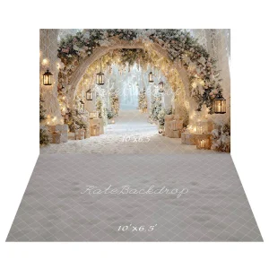 Kate Hiver Fleurs Arche Lanternes Neige Toile de fond+Neige Gris Texture Sol Toile de fond
