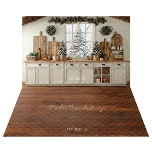 Kate Noël Cuisine Fenêtre Placard Toile de fond+Bois Texture Brun Sol Toile de fond