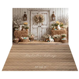 BH1057509B_BH1057044B.jpgv1760334247 Kate Pâques Lapin Fleurs Porte Toile de fond+Bois Planches Brun Sol Toile de fond