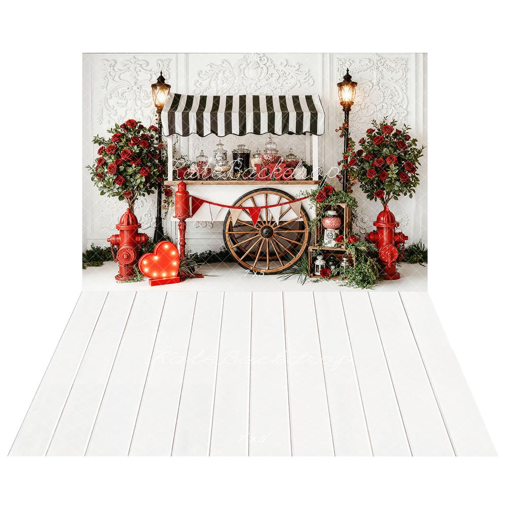 Kate Saint Valentin Chariot Roses Toile de fond+Blanc Plancher en Bois Sol Toile de fond – Image 2