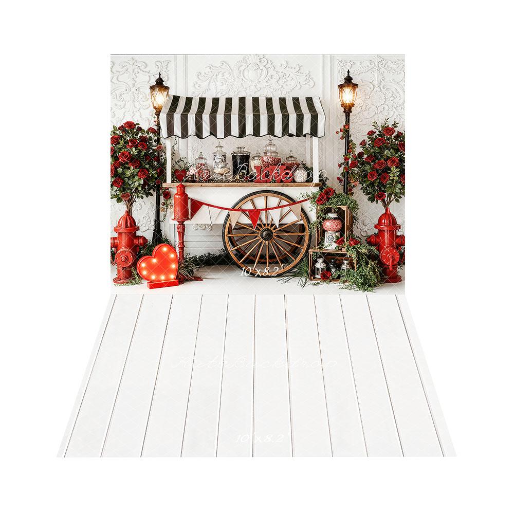 Kate Saint Valentin Chariot Roses Toile de fond+Blanc Plancher en Bois Sol Toile de fond – Image 3