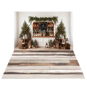 Kate Noël Sapins Bougies Bar Toile de fond+Bois Vieilli Beige Brun Sol Toile de fond