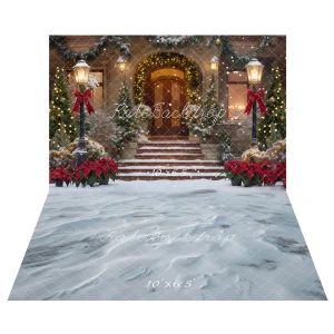 Kate Noël Escalier Lampadaires Sapins Toile de fond+Neige Blanc Sol Toile de fond